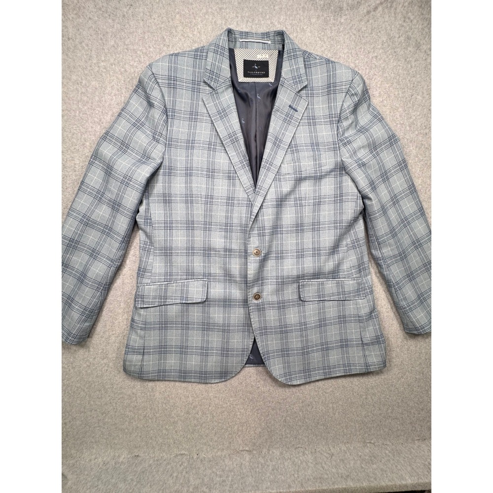 Tailorbyrd Collection Mens Blue Plaid Two Button Blazer Sport Coat Flamingo